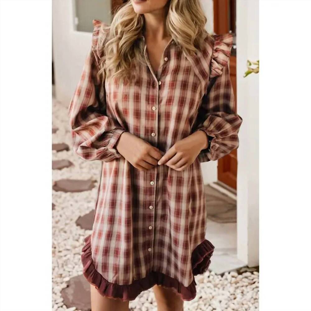 NEW LITTLE DAISY CLOSET peyton plaid ruffle mini shirt dress in red